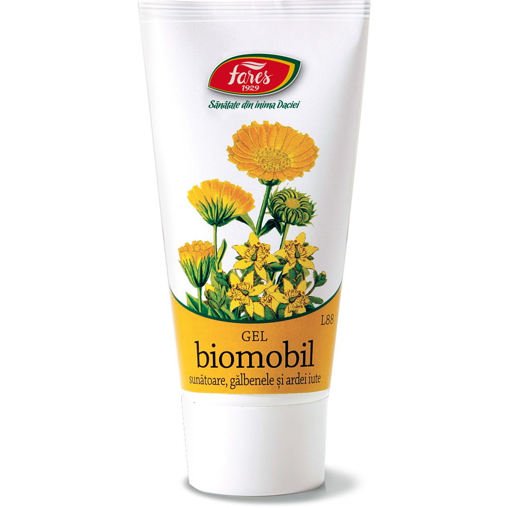 Biomobil gel cu extracte din sunatoare, galbenele si ardei iute, 50 ml, Fares