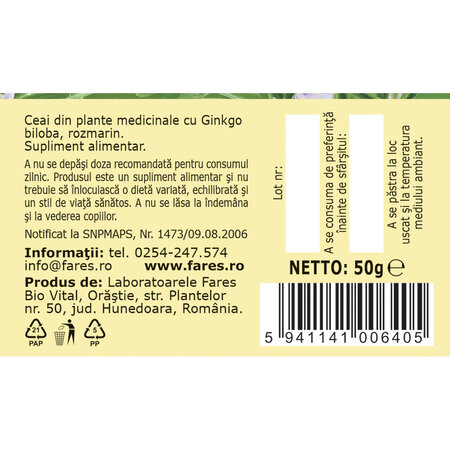 Ceai circulatie cerebrala, 50 g, Fares 721263