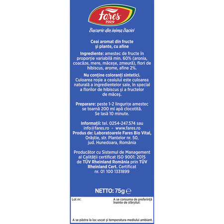 Ceai cu afine, 75 g, Fares 721555