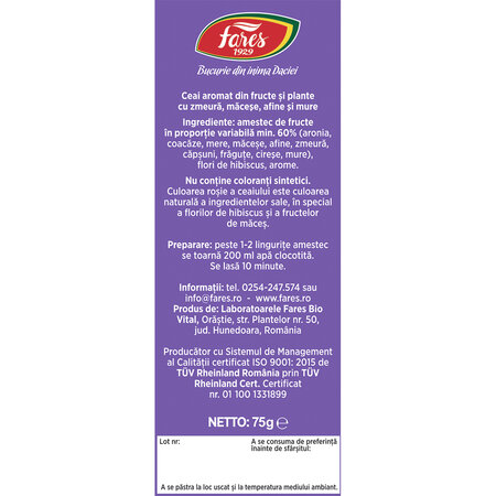 Ceai cu fructele Carpatilor, 75 g, Fares 721536