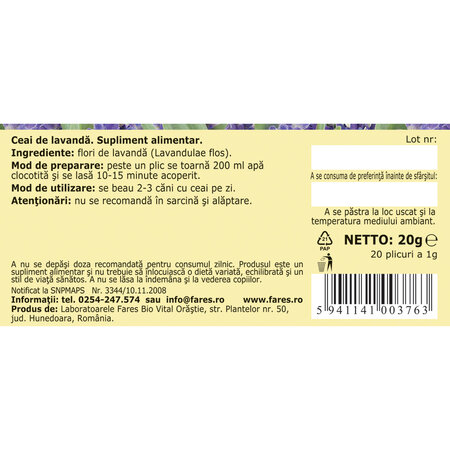 Ceai de lavanda, 20 plicuri, Fares 720739
