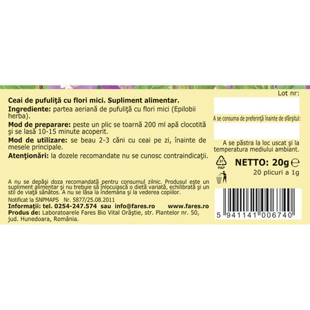 Ceai pufulita cu flori mici, 20 plicuri, Fares 721433