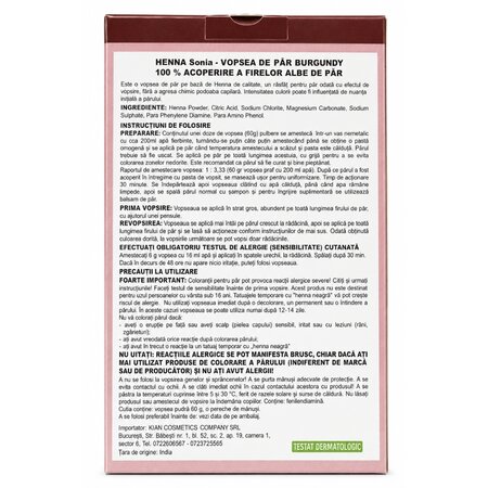 Colorant natural pentru par Sonia Henna, 100 g, Nuanta Saten Inchis, Kian Cosmetics 799165