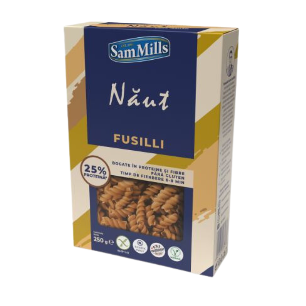 Paste fusilli fara gluten din naut, 250 g, Sam Mills