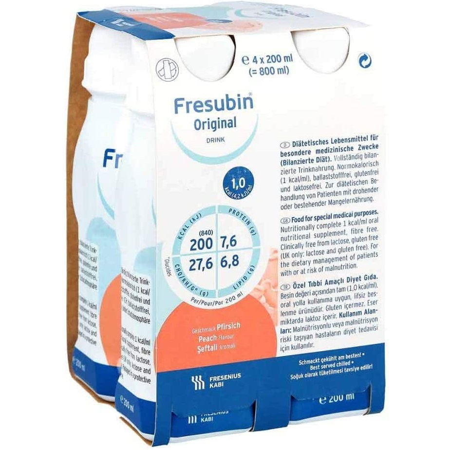 Bautura cu aroma de piersici Fresubin Original, 4 x 200 ml, Fresenius Kabi