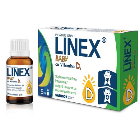 Linex Baby cu vitamina D3 picaturi, 8ml, Sandoz 570006