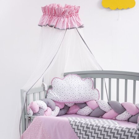 Lenjerie pentru patut cu baldachin, 8 piese, Gri / Roz, MyKids 570073