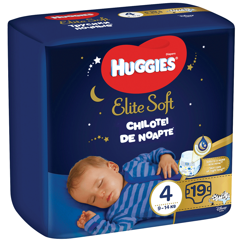 Chilotei de noapte Elite Soft Nr. 4, 9-14 kg, 19 bucati, Huggies