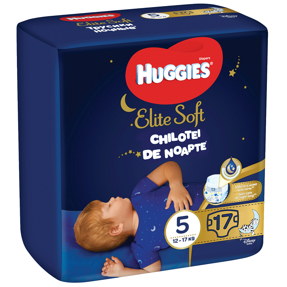 Chilotei de noapte Elite Soft Nr. 5, 12-17 kg, 17 bucati, Huggies