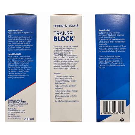 Gel de dus impotriva transpiratiei excesive, 200 ml, Transpiblock 804062