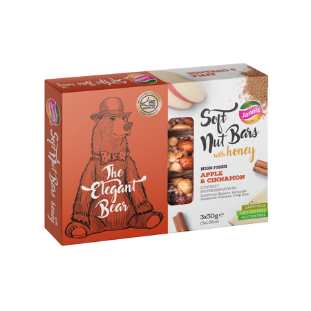 Batoane moi cu miere, mar si scortisoara, 3x60g, Jannis