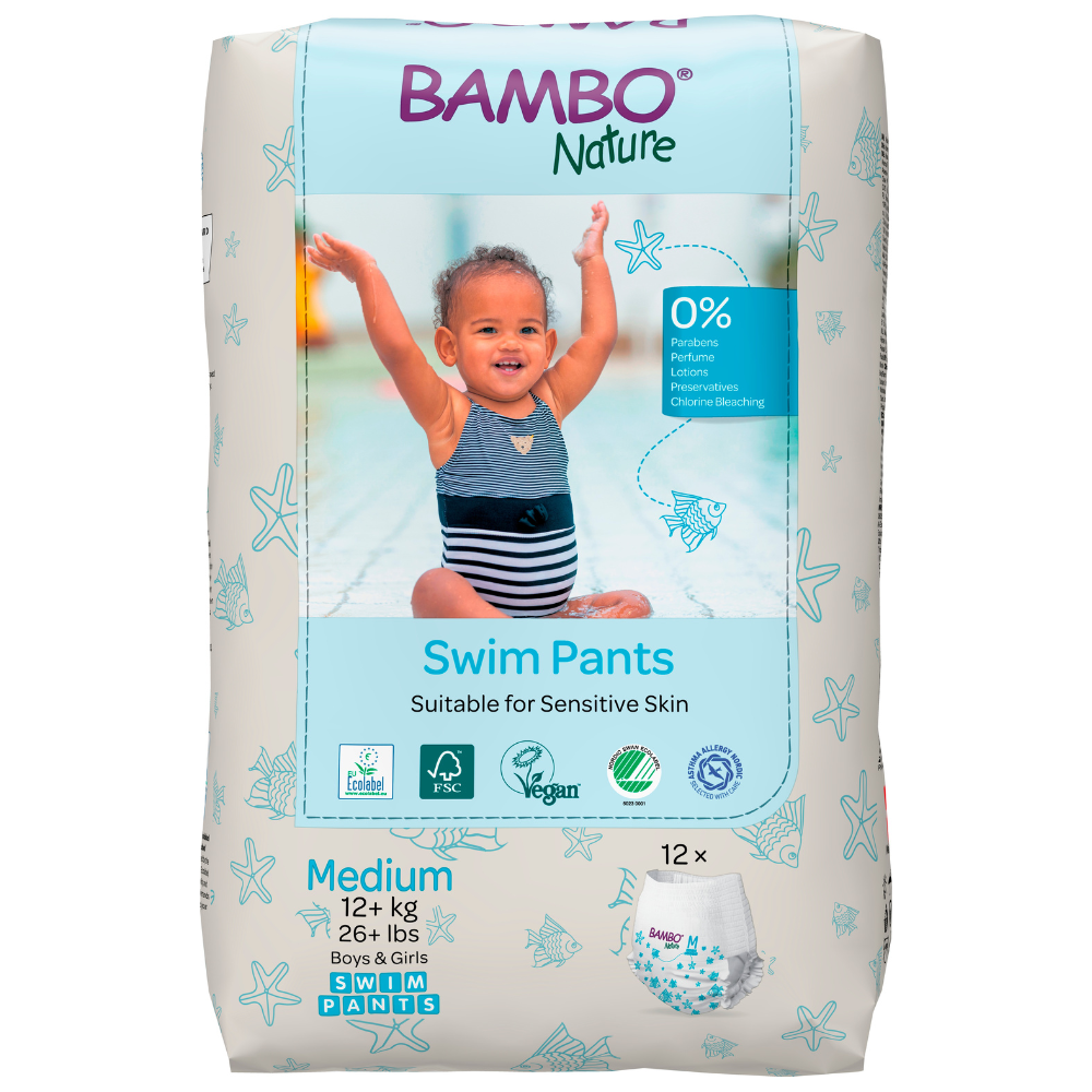 Scutec chilotel pentru baie Ecolabel, Marimea M, +12 kg, 12 bucati, Bambo Nature