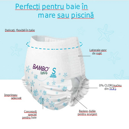 Scutec chilotel pentru baie Ecolabel, Marimea M, +12 kg, 12 bucati, Bambo Nature 570455