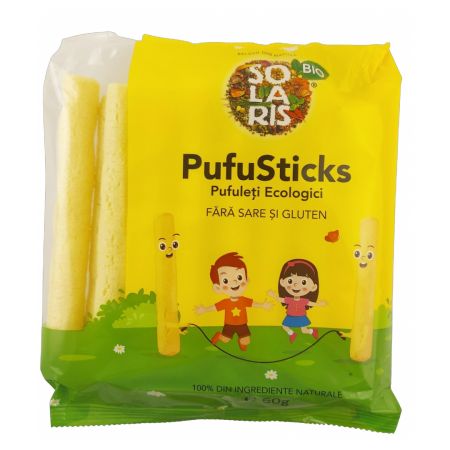 Pufuleti bio fara sare si gluten Pufusticks, 60 g, Solaris