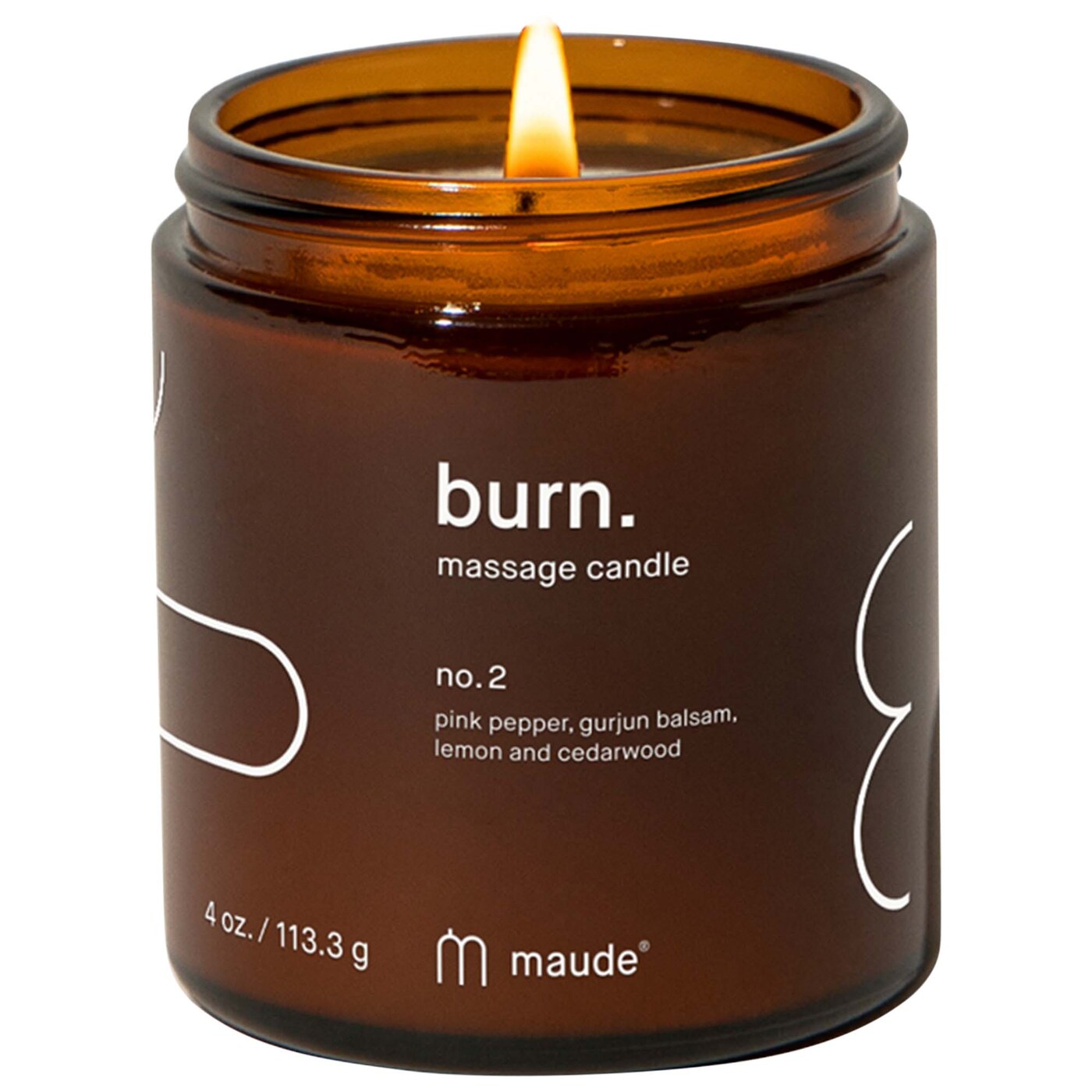 Lumanare pentru masaj cu piper roz si gurjun balsam Burn no.2, 113.3 g, Maude