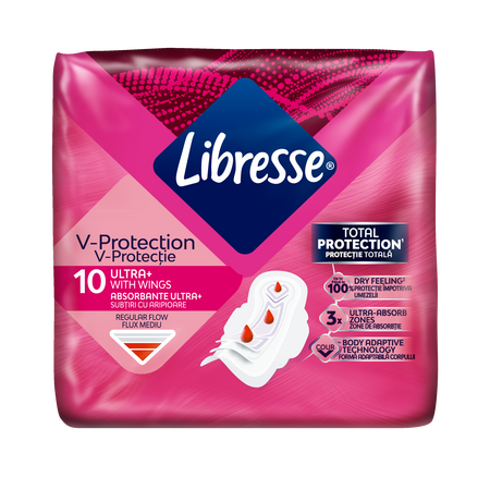 Absorbantele cu aripioare V-Protecție Ultra+, 10 bucati, Libresse