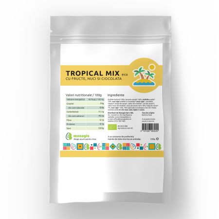 Mix bio de fructe, nuci si ciocolata Tropical, 250 g, Managis