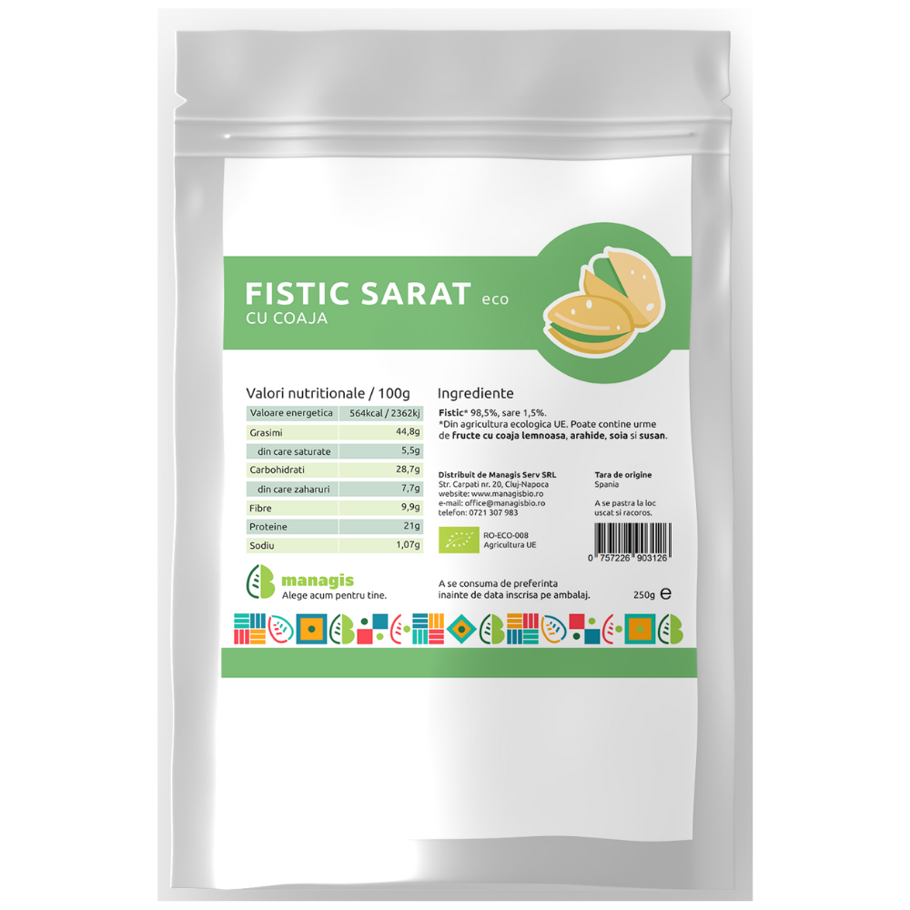 Fistic sarat Bio cu coaja, 250 g, Managis