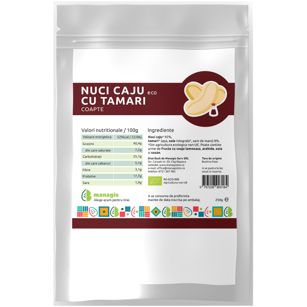 Nuci caju Bio cu Tamari coapte, 250 g, Managis