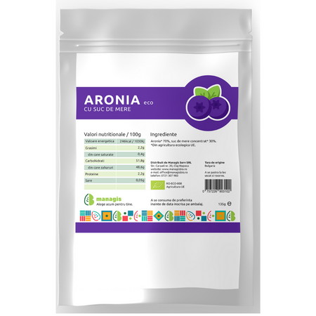 Aronia Bio cu suc de mere, 135 g, Managis