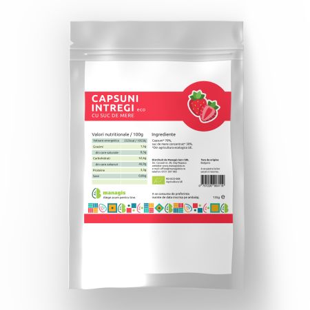 Capsune intregi Bio cu suc de mere, 135 g, Managis