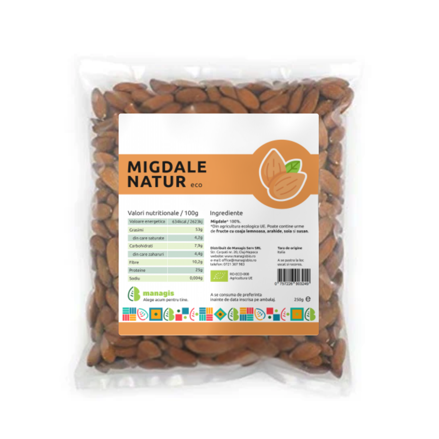 Migdale Bio natur, 250 g, Managis