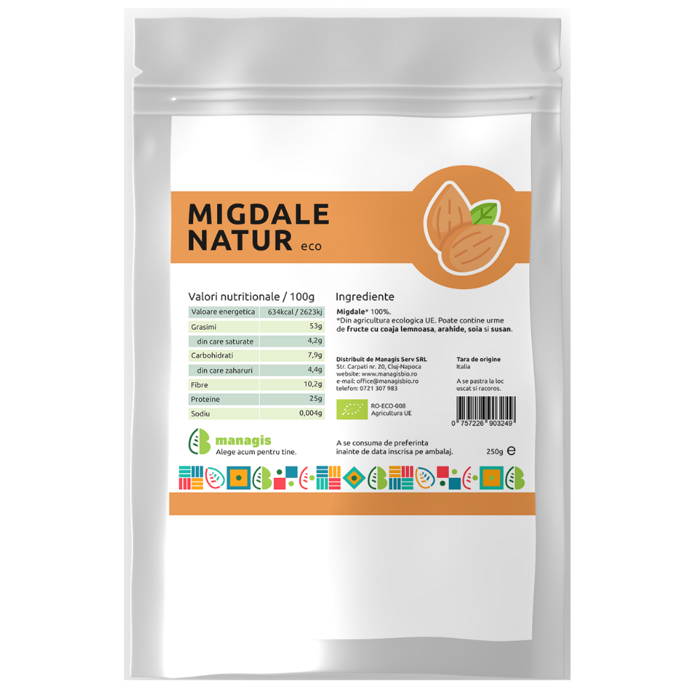 Migdale Bio natur, 250 g, Managis