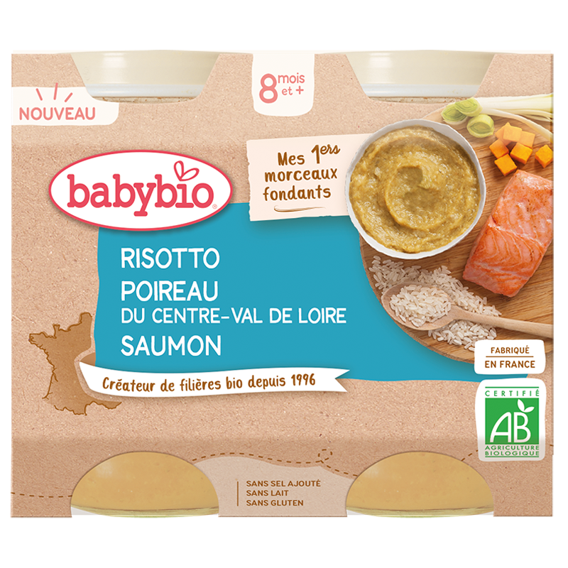 Babybio Eco Piure Risotto cu Somon, 2x200 g, BabyBio