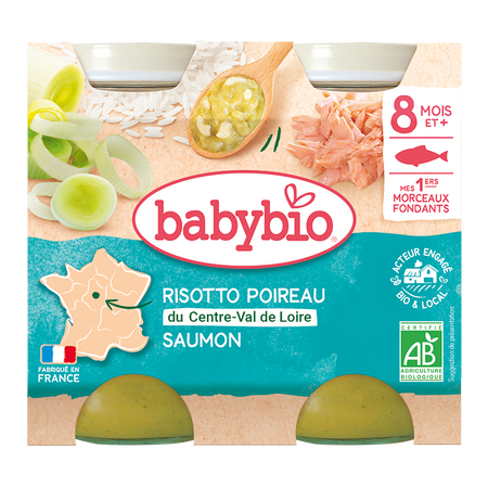 Babybio Eco Piure Risotto cu Somon, 2x200 g, BabyBio