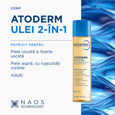 Ulei 2 in 1 uscat hidratant Atoderm, 150 ml, Bioderma 818125