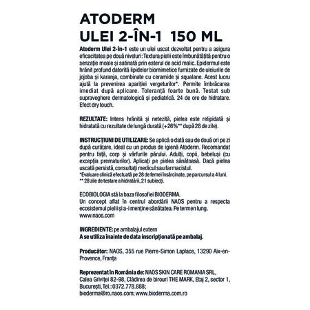 Ulei 2 in 1 uscat hidratant Atoderm, 150 ml, Bioderma 818136