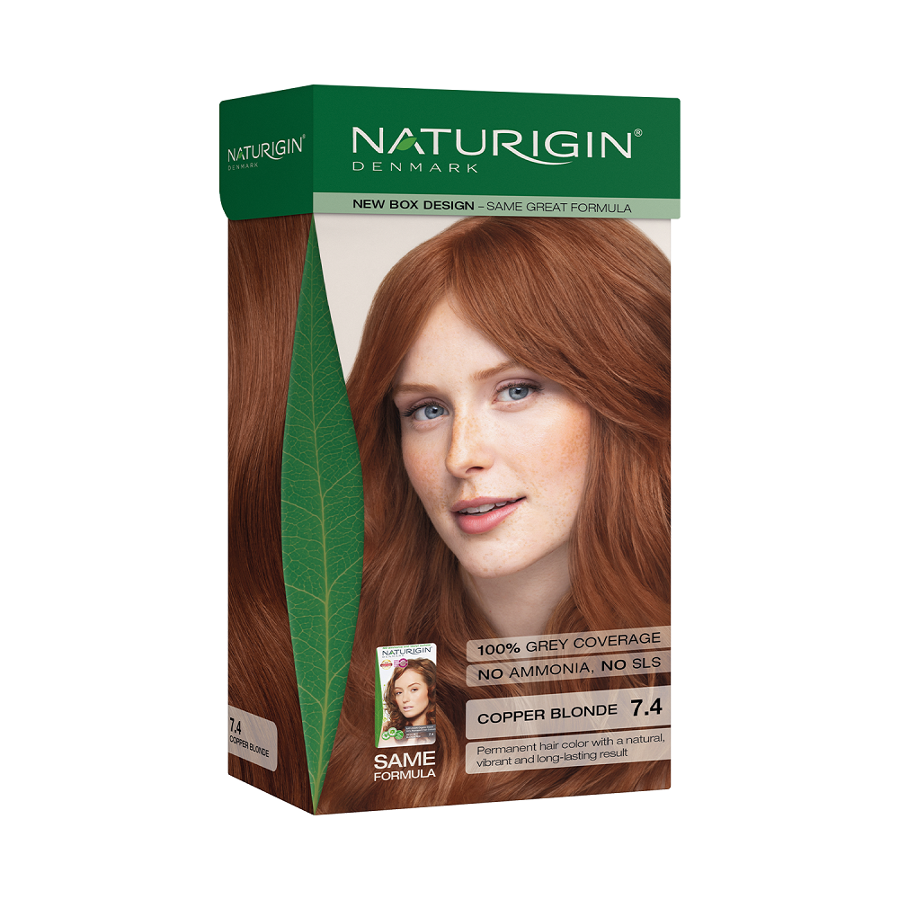 Vopsea de par fara amoniac, Copper Blonde 7.4, 115 ml, Naturigin