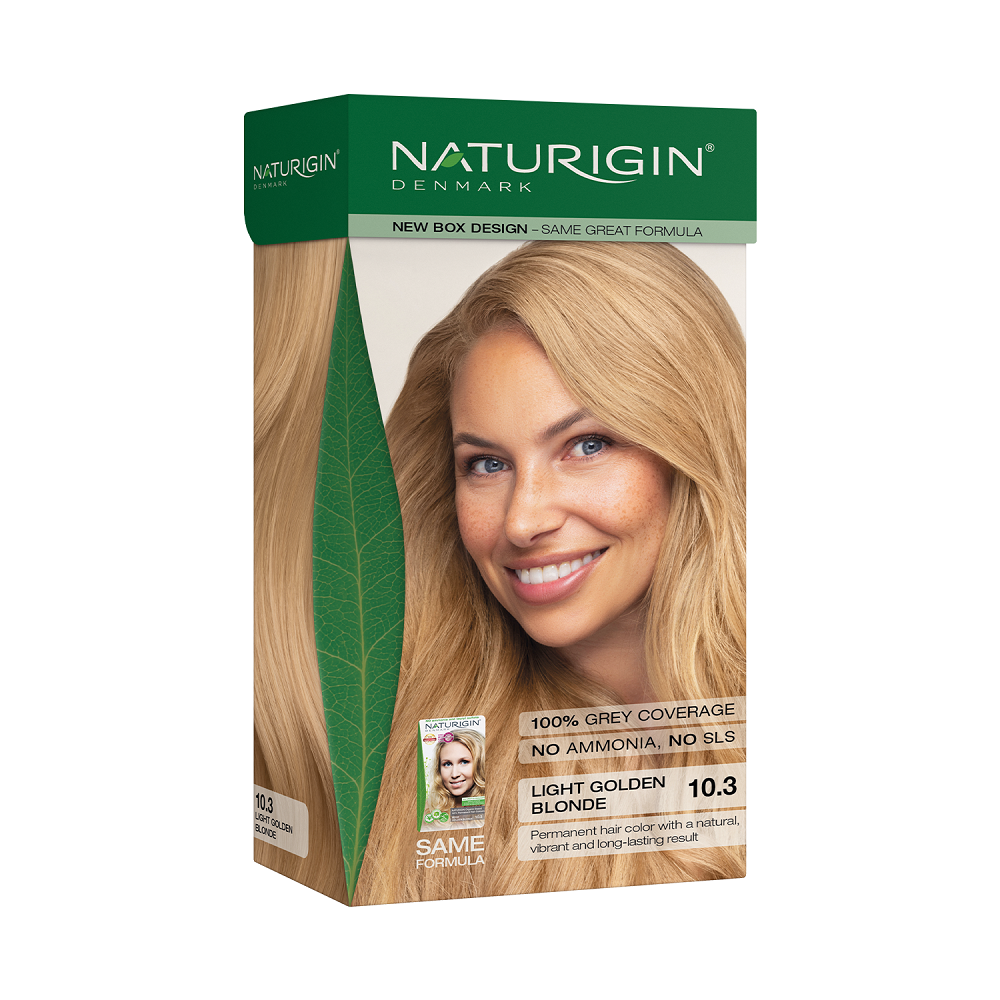 Vopsea de par fara amoniac, Light Golden Blonde 10.3, 115 ml,, Naturigin