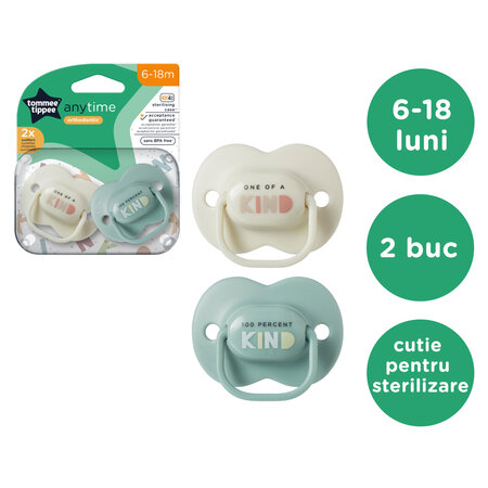 Suzete ortodontice Anytime, 6-18 luni, Verde / Alb, 2 buc, Tommee Tippee 571614