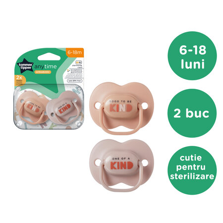 Suzete ortodontice Anytime, 6-18 luni, Bej, 2 bucati, Tommee Tippee 571628