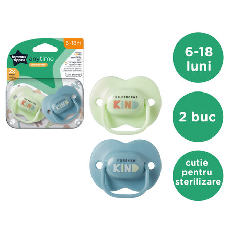 Suzete ortodontice Anytime, 6-18 luni, Verde / Albastru, 2 bucati, Tommee Tippee 571634