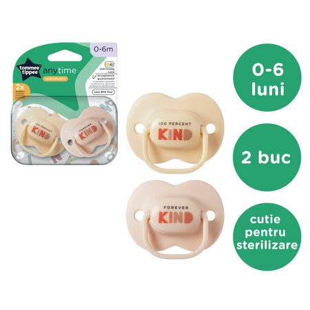 Suzete ortodontice Anytime, 0-6 luni, Bej, 2 bucati, Tommee Tippee 571642