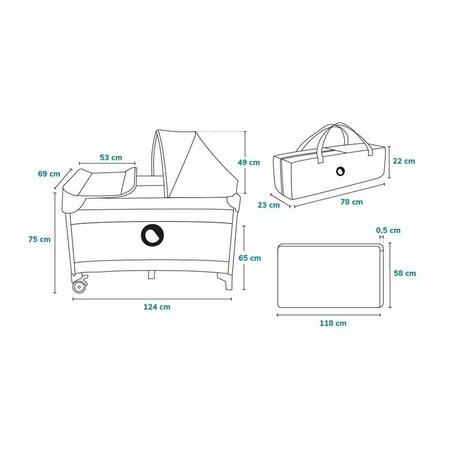Patut pliabil cu 2 nivele Sven Plus, 120x60 cm, Turcoaz - Gri, Lionelo 572000