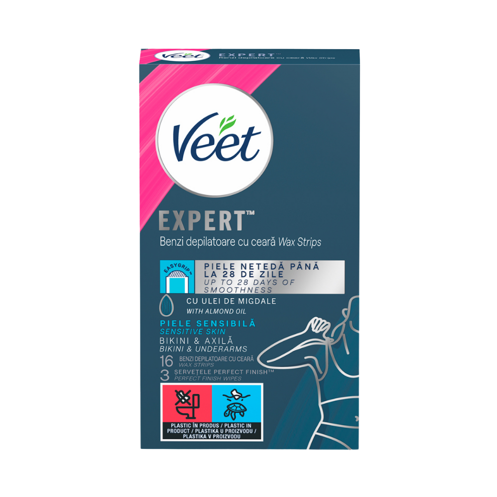 Benzi depilatoare cu ceara rece pentru linia bikinilor Expert, 16 bezni, Veet