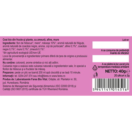 Ceai Bio cu furcte de padure, 20 plicuri, Fares 722685