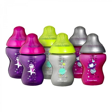Set 6 biberoane Closer to Nature Ecomm, Fetite Haioase Multicolor, 260 ml, 0 luni+, Tommee Tippee 453500