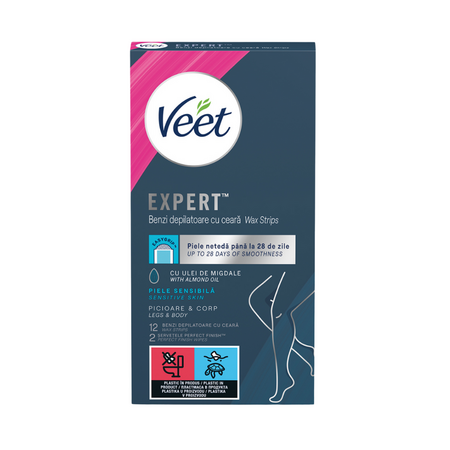 Benzi depilatoare cu ceara rece pentru piele sensibila, 12 benzi, Veet