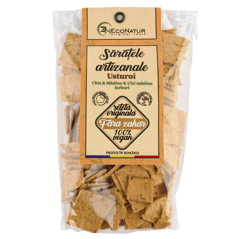 Saratele artizanale vegane cu usturoi si chia, 150 g, EcoNatur         
