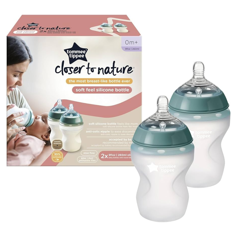 Biberon anti-colici din silicon Closer to Nature, +0 luni, 260 ml, 2 bucati, Tommee Tippee