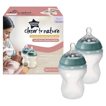 Biberon anti - colici din silicon Closer to Nature, 2 buc, 260 ml, Tommee Tippee