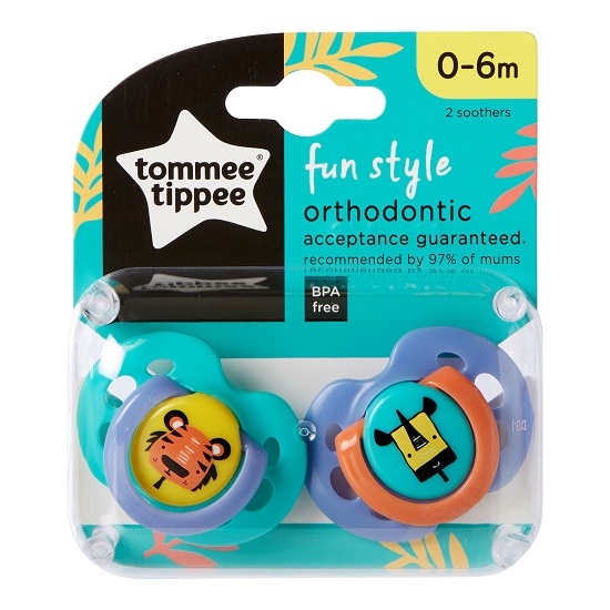 Suzete ortodontice de zi tigru/rinocer Fun Ecomm, 0-6 luni, Tommee Tippee