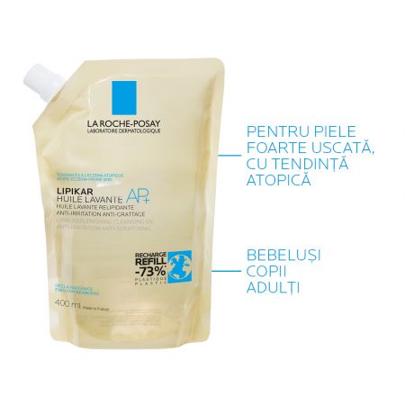 Rezerva eco Ulei de spalare relipidant pentru pielea uscata cu tendinta atopica Lipikar AP+, 400 ml, La Roche Posay 573209