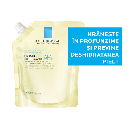 Rezerva de reincarcare ulei de spalare relipidant pentru pielea uscata cu tendinta atopica Lipikar AP+, 400 ml, La Roche Posay 816602