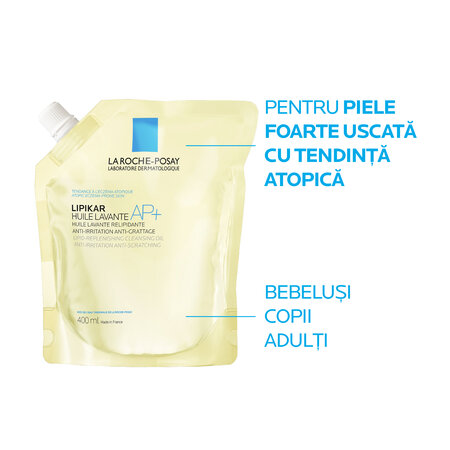 Rezerva de reincarcare ulei de spalare relipidant pentru pielea uscata cu tendinta atopica Lipikar AP+, 400 ml, La Roche Posay 816603
