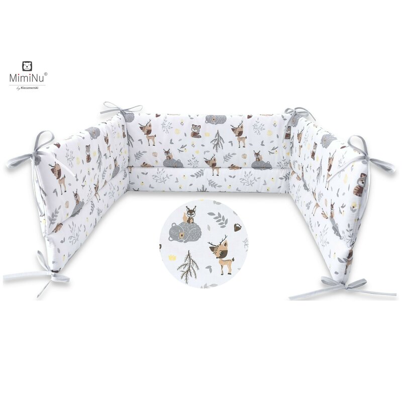 Aparatoare cu panglici pentru patut, 120x60 cm, Forest Friends Grey - Beige, MimiNu